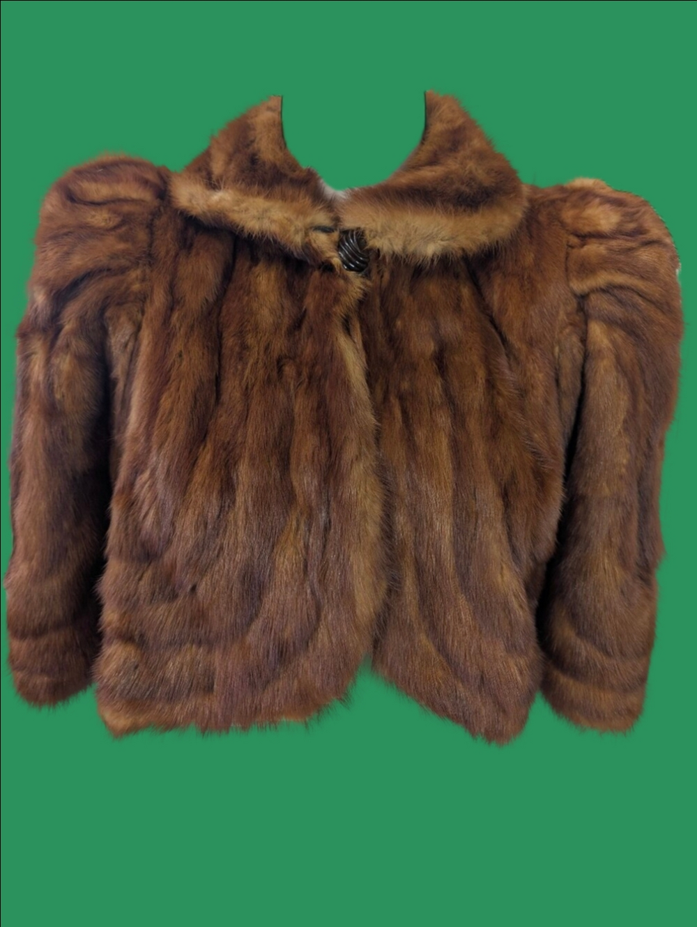 Vintage Mink Fur Crop Caplet  Jacket Bakelite Button Timeless 1950